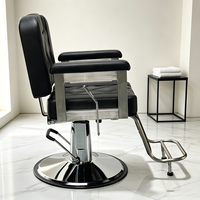 Fauteuil de barbier classique noir robuste, hydraulique, inclinable et pivotant, avec repose-pieds et appui-tête, pour salon de coiffure masculin