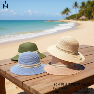 Sombrero de Paja con Decoración Brillante de 8 cm, Sombrero de Protección Solar para Mujer, Verano - Product Image 3