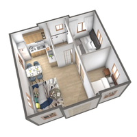 Petite chambre de style hôtel extensible avec design à double aile avec chambre à coucher salon cuisine salle de bain