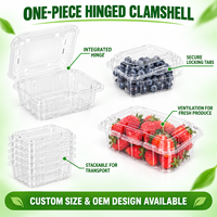 Boîte en PET transparente personnalisée pour myrtilles, fraises, fruits frais ventilés, emballage de produits horticoles avec couvercle à charnière OEM