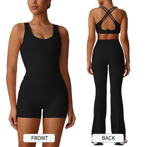 Sm2526 ensemble de Yoga pour femmes deux pièces sangle croisée serrée taille haute nue sentiment séchage rapide évacuation de la sueur Yoga ensemble de course - Product Image 2