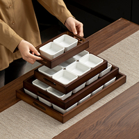 Plateau de service en bambou multi-compartiments, assiette en bois pour hot pot, barbecue, snacks, écologique, plat divisé en 9 compartiments pour la maison et les fêtes