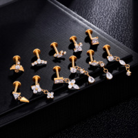 Joyería de Titanio G23/F136 para Perforaciones Corporales, 16G, Flor, Rosca Interna, Labret, Colgante, Arete para Lóbulo de la Oreja, Piercing de Nariz, Arete Helix, para Regalo