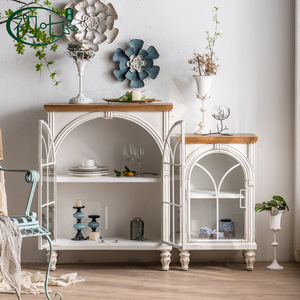 French Style Sideboard With Glass Doors White Wood Top Entryway Storage Cabinet Living Room Decorative Furniture Handmade - Product Image 3