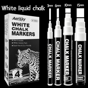 Lot de 4 marqueurs effaçables à sec <span class=keywords><strong>pour</strong></span> tableau noir, <span class=keywords><strong>blanc</strong></span>, haute couvrance, <span class=keywords><strong>pour</strong></span> vitres et surfaces en verre, pointes de 3mm, 6mm, 10mm, 15mm - Product Image 1