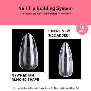 Caja con 180 Puntas de Uñas de Cobertura Completa PMMA, Almendra Mediana, Transparentes Semimate de Gel Suave, Venta al por Mayor, 15 Tamaños - Product Image 5
