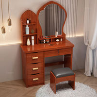 Tuochen Coiffeuse Moderne Écologique en MDF avec Miroir LED en Forme de Cœur, Tiroir Gauche Verrouillable et Rangement, pour Chambre de Fille