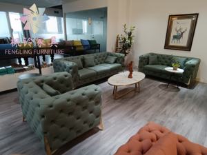 <span class=keywords><strong>Sofa</strong></span> kaki emas gaya Italia, kancing dalam rumbai beludru kulit - Product Image 3