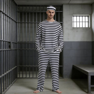 Costume d'uniforme rayé noir et blanc pour adulte, fabricant d'origine, conforme CE CPC UKCA, vente en gros, costume de prisonnier classique - Product Image 2