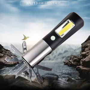 8 In 1 Multi-tools Led Work Torch Light Stainless Steel Pocket Knife Tool Outdoor Multifunction Emergency Flashlight