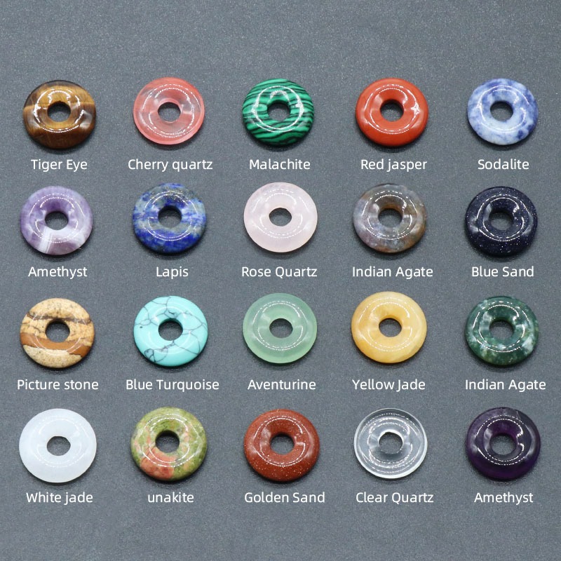 18mm Donuts Stone Beads Rondelle Stone with 6mm Large Hole Loose Gemstone Beads for Jewelry Making Good Luck Coin Wealth Pendant
