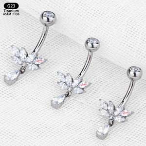 G23 <b>Titanium</b> Belly Button <b>Ring</b> Flower Shape 5A Zircon Prong Setting Navel Jewelry For Women - Product Image 4