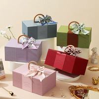 Boîte cadeau en cuir PU avec poignée en bois et fermoir métallique, boîte vide de luxe pour demoiselles d'honneur, boîte à dragées de mariage