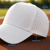 Gorra Trucker de 5 Paneles con Orificios Láser Personalizados, Cuerda Decorativa y Parche de PVC, Gorra Deportiva de Secado Rápido para Pesca, Golf y Actividades al Aire Libre, Venta al Por Mayor
