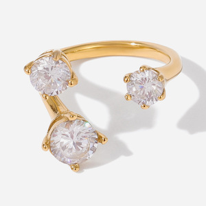 Fashion <b>Rings</b> Gold Plated White Zircon Prong Setting <b>Adjustable</b> Unisex Jewelry Gift Plant Shape Geometric Design - Product Image 1