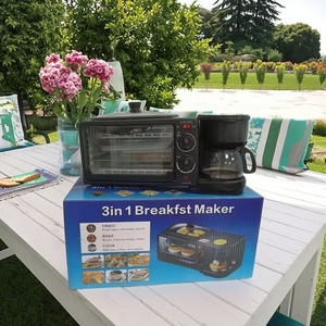 Mini-four multifonctionnel 3-en-1 en acier inoxydable pour le petit-déjeuner Café Gaufre <span class=keywords><strong>Pain</strong></span> Cuisine électrique Maison Poêle à frire Verre - Product Image 5