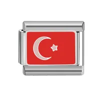 Italienischer Charme Edelstahl Armband 9mm National flagge Serie DIY vergoldet Türkei Brasilien Großbritannien Frankreich Russland Classic