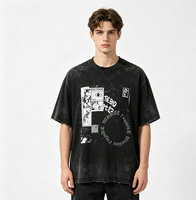 T-shirt oversize délavé Kornit DTG, imprimé collage photo rétro multicolore avec lettres, effet usé et déchiré, style streetwear