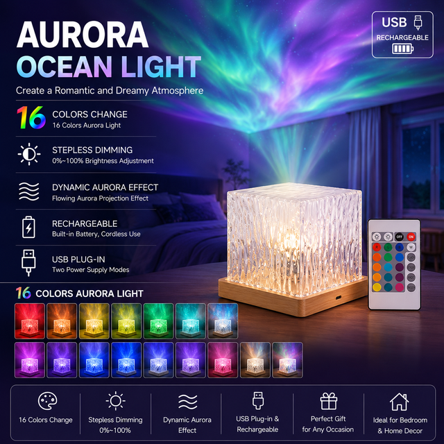 16 Colors Aurora Northern Lights RGB Cube Bedside Lamp with Remote Control Good Gift OEM ODM Factory Custom Logo Wholesale