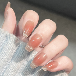Temooi <span class=keywords><strong>Faux</strong></span> ongles avec de la colle de couleur rose avec de la poudre de paillettes pour les filles du fournisseur d'ongles d'origine - Product Image 1