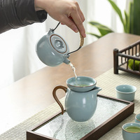 Service à thé Kung Fu Ru Kiln pour la maison – Théière en céramique, bol à couvercle, tasses à thé, plateau à thé – Coffret cadeau d'affaires de luxe léger Dehua