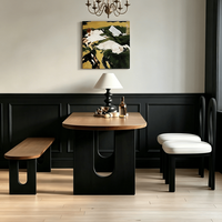 Table de salle à manger de style rétro français, îlot ovale, plateau noir, mobilier pour petit appartement