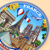 France Paris Bleu Ciel Blanc Nuages Paysage Urbain Peinture Bureau Circulaire Décoratif Bande Support