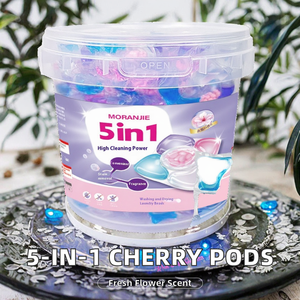 Perles de lessive écologiques 5-en-1 à la fleur de cerisier, parfum longue durée, pack familial, 5 compartiments, enzymes concentrées, 100 unités - Product Image 2