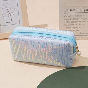 Wholesale Personalized Design Woman Portable Travel Square <b>Case</b> Glitter Sequins Pouch Cosmetic Makeup Bag With Zipper - Product Image 4