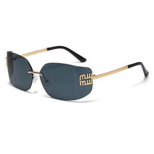 2024 nuovo arrivo occhiali da sole rettangolari congiunti alla moda in metallo dorato alla moda all'ingrosso <span class=keywords><strong>Y2K</strong></span> occhiali da sole senza montatura - Product Image 2