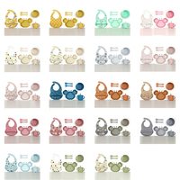 Ensemble d'alimentation en silicone avec bavoirs à motifs, assiette crabe et tasse à paille pour bébé, vaisselle de table imperméable, Babero