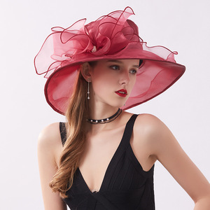 <span class=keywords><strong>Chapeau</strong></span> élégant pour femme en organza de haute qualité à large bord avec accent floral à volants, idéal pour les événements professionnels, les fêtes et la protection solaire en extérieur - Product Image 2