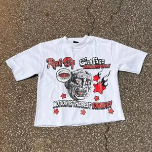 Personnalisé décontracté tricoté col rond Hip Hop t-shirt Y2k 3D impression lavé surdimensionné Boxy recadrée t-shirt hommes