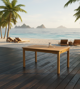 Table rectangulaire en teck haut de gamme pour l'extérieur, conçue pour les jardins, patios et complexes hôteliers haut de gamme, avec une qualité durable et un design raffiné. - Product Image 5
