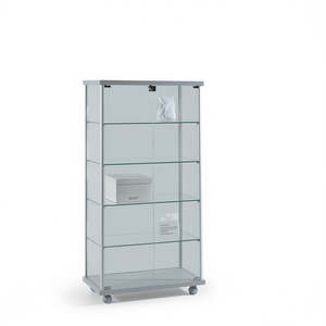 Vitrine moderne avec cadre en aluminium, 75 cm de large, 145 cm de haut, portes en verre gris clair, étagères réglables - Product Image 2