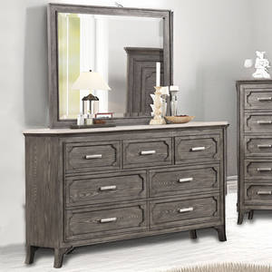 Luxury Silver <b>Dresser</b> with <b>Mirror</b> - Ornate Carved Bedroom <b>Dresser</b> with Marble Top, French Provincial Style Storage Furniture - Product Image 1