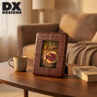 DX DESIGNS Bingkai Foto Kulit PU Tekstur Buaya Alas MDF 4x6 5x7 8x10 Inci Bingkai Gambar Dekoratif Meja Jahitan