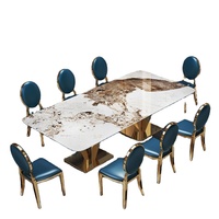 Table et chaises de salle à manger en marbre et acier inoxydable pour hôtel, combinaison moderne et simple, table rectangulaire de grande taille pour villa