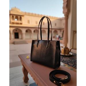 Sac fourre-tout en cuir à motif crocodile noir pour femme, élégant sac à main à fermeture éclair pour usage quotidien - Product Image 3