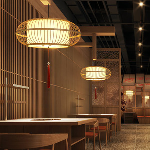 โคมไฟแขวนไม้ไผ่ทรงกลม E27 หลอดไส้ สำหรับร้านน้ำชา ห้องเซน - Product Image 2