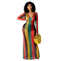New collections summer patchwork plus size women dresses see through casual dresses 2021 fashionable hollow out long dress