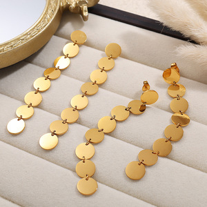 ต่างหูทรงรีทรงเรขาคณิต 18K ทองชุบไทเทเนียมเหล็กพู่ยาวเครื่องประดับแฟชั่นปาร์ตี้ EH884 - Product Image 2