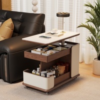 Table basse relevable intelligente moderne avec roulettes, plateau en bois, chargement sans fil et rangement mobile pour salon