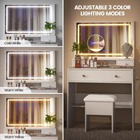 Miroir LED avec prise de courant, ensemble de coiffeuse avec tabouret de rangement et 4 tiroirs blancs, pour chambre et salle de bain