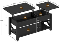 Table basse 47,2 pouces, table centrale de style farmhouse à plateau relevable à deux voies avec compartiment caché, étagère ouverte et support en bois en forme de X pour le salon