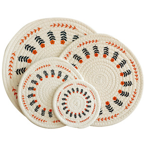 Nordic Style Cotton Linen Round Placemat Heat Insulating <b>Table</b> Mat With Floral Pattern Washable For Dinnerware <b>Protection</b> - Product Image 5
