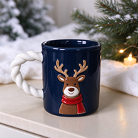 Mug à café en céramique personnalisé avec motif 3D en relief, poignée torsadée, cadeau de Noël, vente en gros