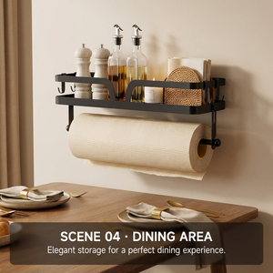JIABEIHAO Étagère de rangement murale 3-en-1 pour cuisine avec <span class=keywords><strong>porte</strong></span>-serviettes et crochets, acier au carbone, noir mat - Product Image 5