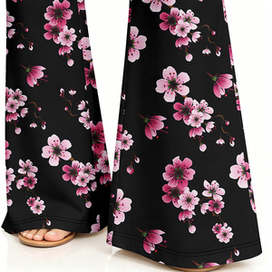High Waisted Cherry Blossom Digital Print Flare Leggings <strong>Women</strong> Sakura Floral Graphic Bell Bottom Pants Summer Yoga <strong>Trousers</strong> - Product Image 4