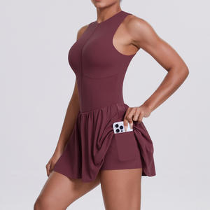 Robe de sport sans manches unie grande taille pour femme, coupe ajustée, avec taille haute élastique et poche, idéale pour la gym et le fitness - Product Image 6